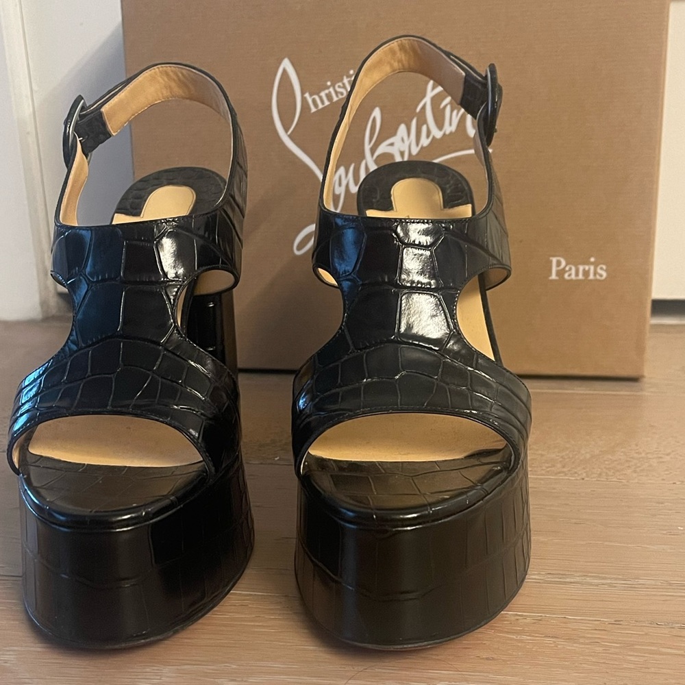 Christian Louboutin Black Foolish Moc Croc Leather Platform
